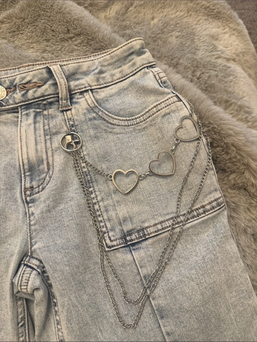 Girls Justice Light wash Flare Cargo Jeans with Heart Rings with tags. Sz. 12